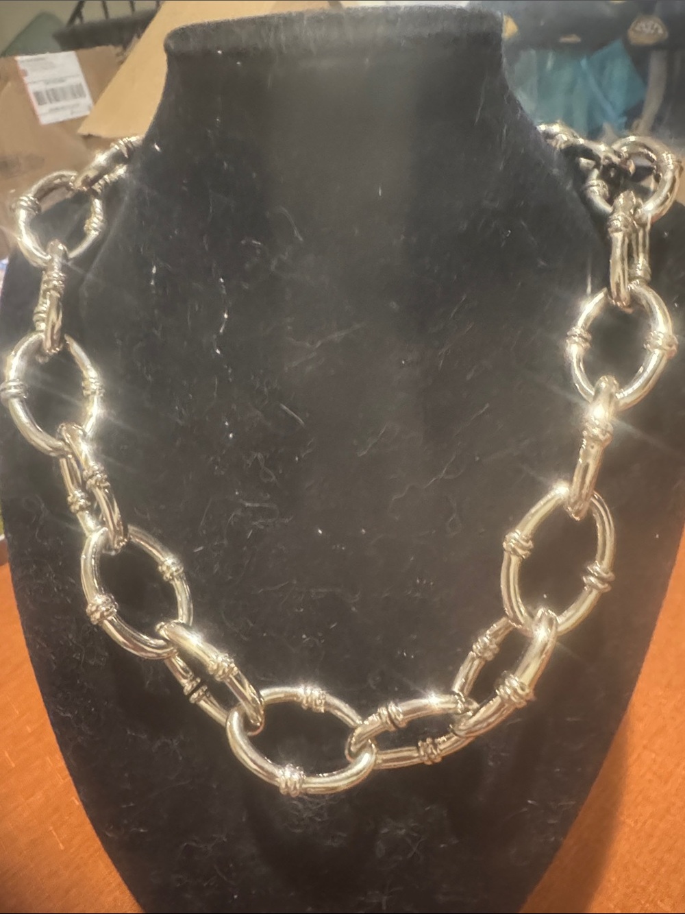 Polished Gold-Tone Chunky Link Necklace for Women